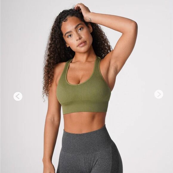 Nvgtn NWT Seamless Galaxy Ribbed Spandex Sports Bra khaki green Size M - Picture 4 of 4